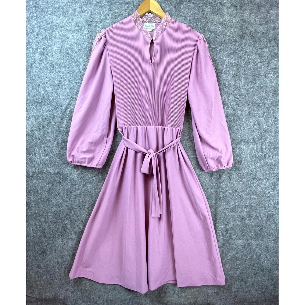 Vintage Sandi Dee Dress 13/14 Lavender Romantic Lace 70s 80s‎ Feminine Modest